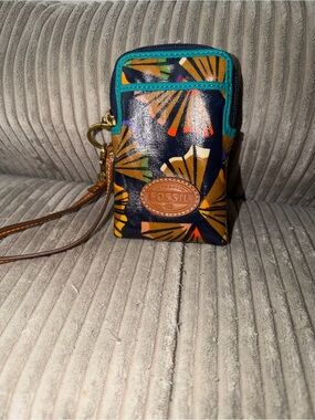 Fossil Navy Floral Mini Crossbody Pouch with Teal Trim